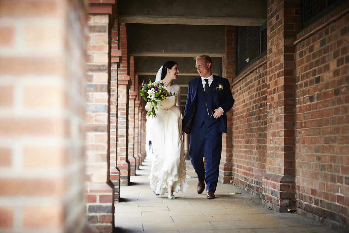 Sarah wore 'Betty' by Jenny Packham for her Yorkshire Dales and English woodland inspired Autumn wedding in York. Photography by David Lindsay.