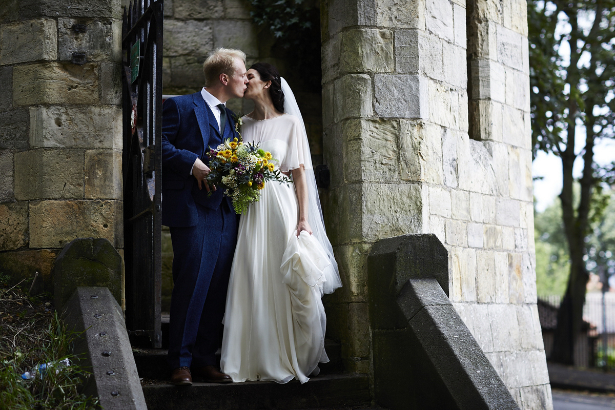 Sarah wore 'Betty' by Jenny Packham for her Yorkshire Dales and English woodland inspired Autumn wedding in York. Photography by David Lindsay.