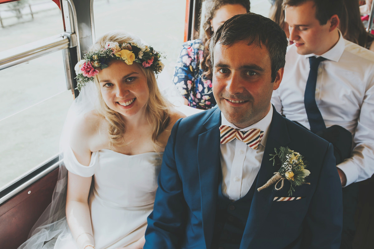 Anya wore a Sabina Motasem gown and floral crown for her vintage seaside inspired wedding. Photography by Eliza Claire.