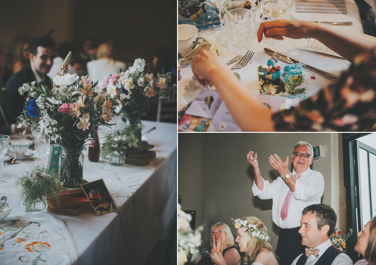 Anya wore a Sabina Motasem gown and floral crown for her vintage seaside inspired wedding. Photography by Eliza Claire.