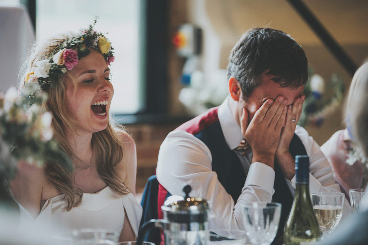 Anya wore a Sabina Motasem gown and floral crown for her vintage seaside inspired wedding. Photography by Eliza Claire.