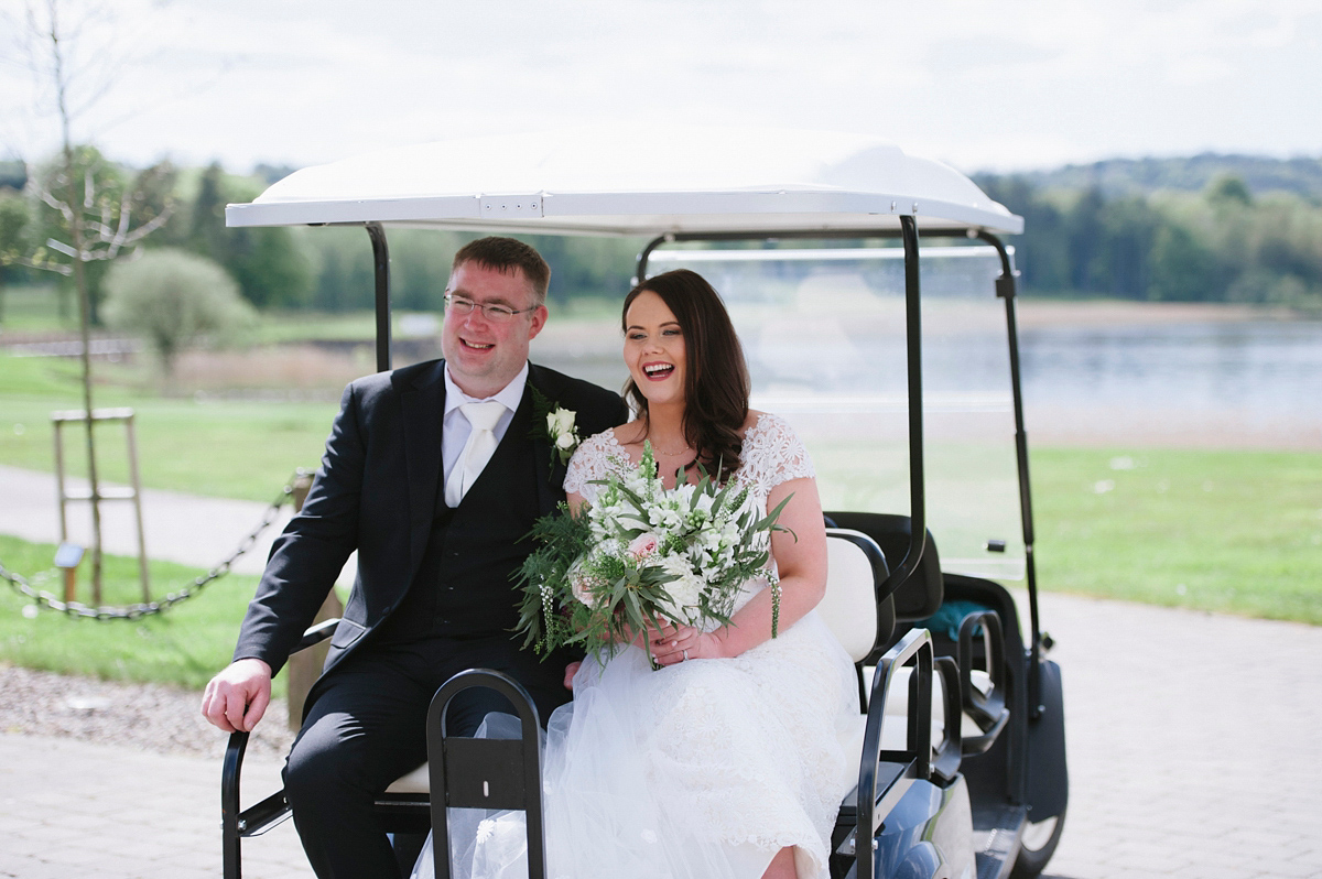 The bride wore a Peter Langner gown and the bridesmaids wore black Pronovias cocktail dresses. Photography by Saray Fyffe.