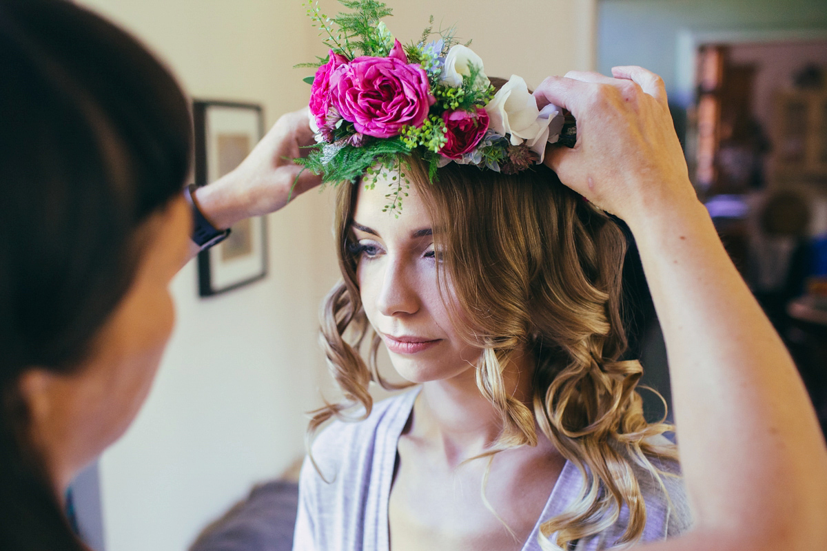 Imogen wore a Temperley gown for her Allotment club wedding in the woods. Photography by Greg Milner.