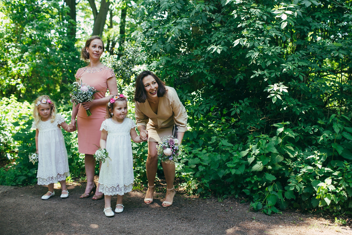 Imogen wore a Temperley gown for her Allotment club wedding in the woods. Photography by Greg Milner.