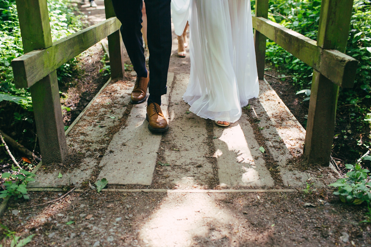 Imogen wore a Temperley gown for her Allotment club wedding in the woods. Photography by Greg Milner.