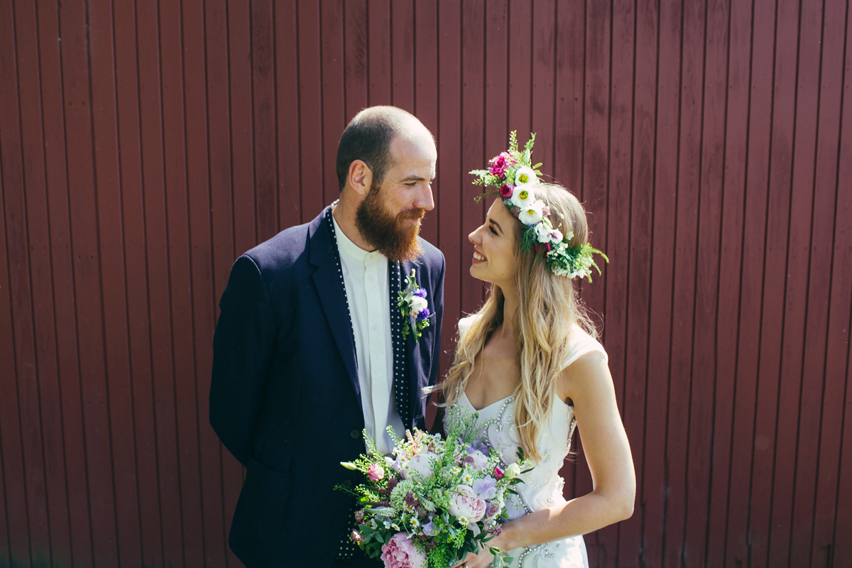 Imogen wore a Temperley gown for her Allotment club wedding in the woods. Photography by Greg Milner.