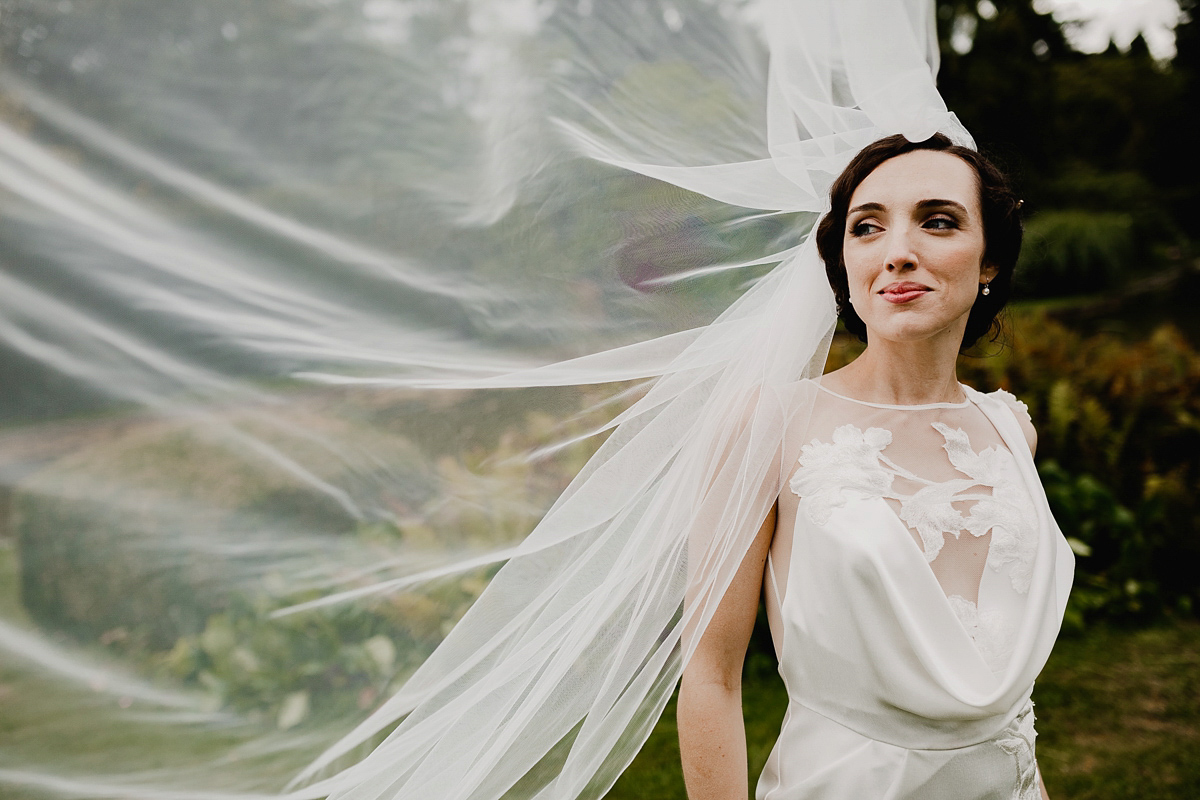 A David Fielden gown for a wedding at Pennard House in Somerset. Photography by Noel Deasington.