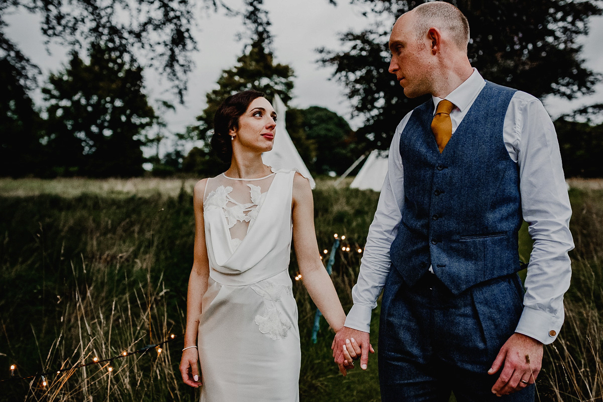 A David Fielden gown for a wedding at Pennard House in Somerset. Photography by Noel Deasington.