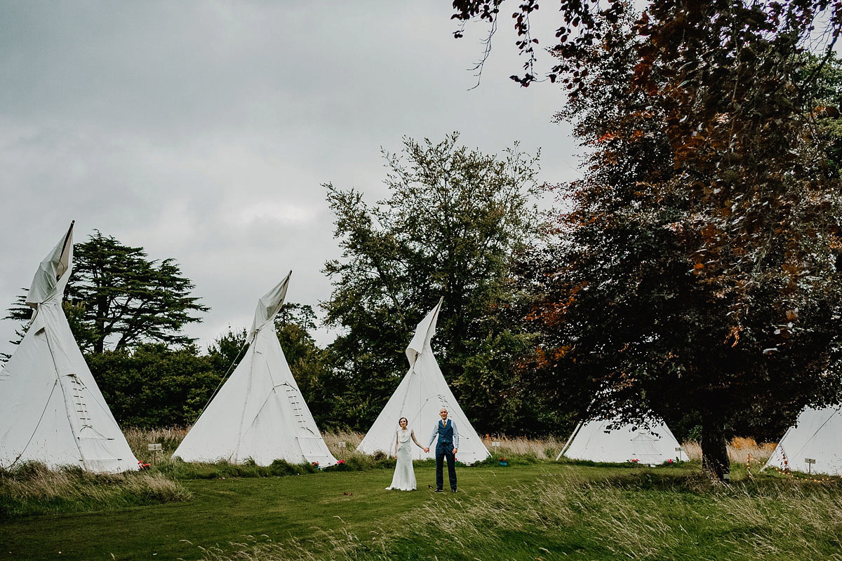 A David Fielden gown for a wedding at Pennard House in Somerset. Photography by Noel Deasington.