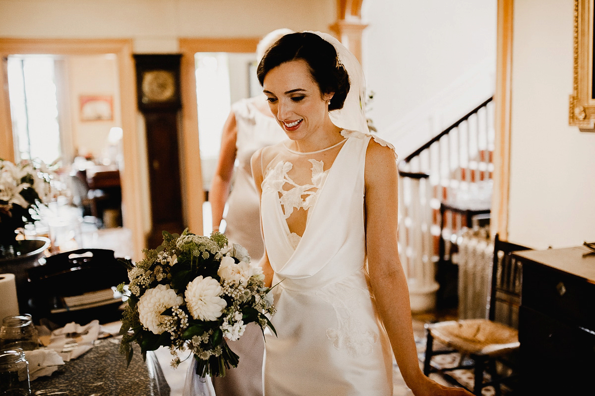 A David Fielden gown for a wedding at Pennard House in Somerset. Photography by Noel Deasington.