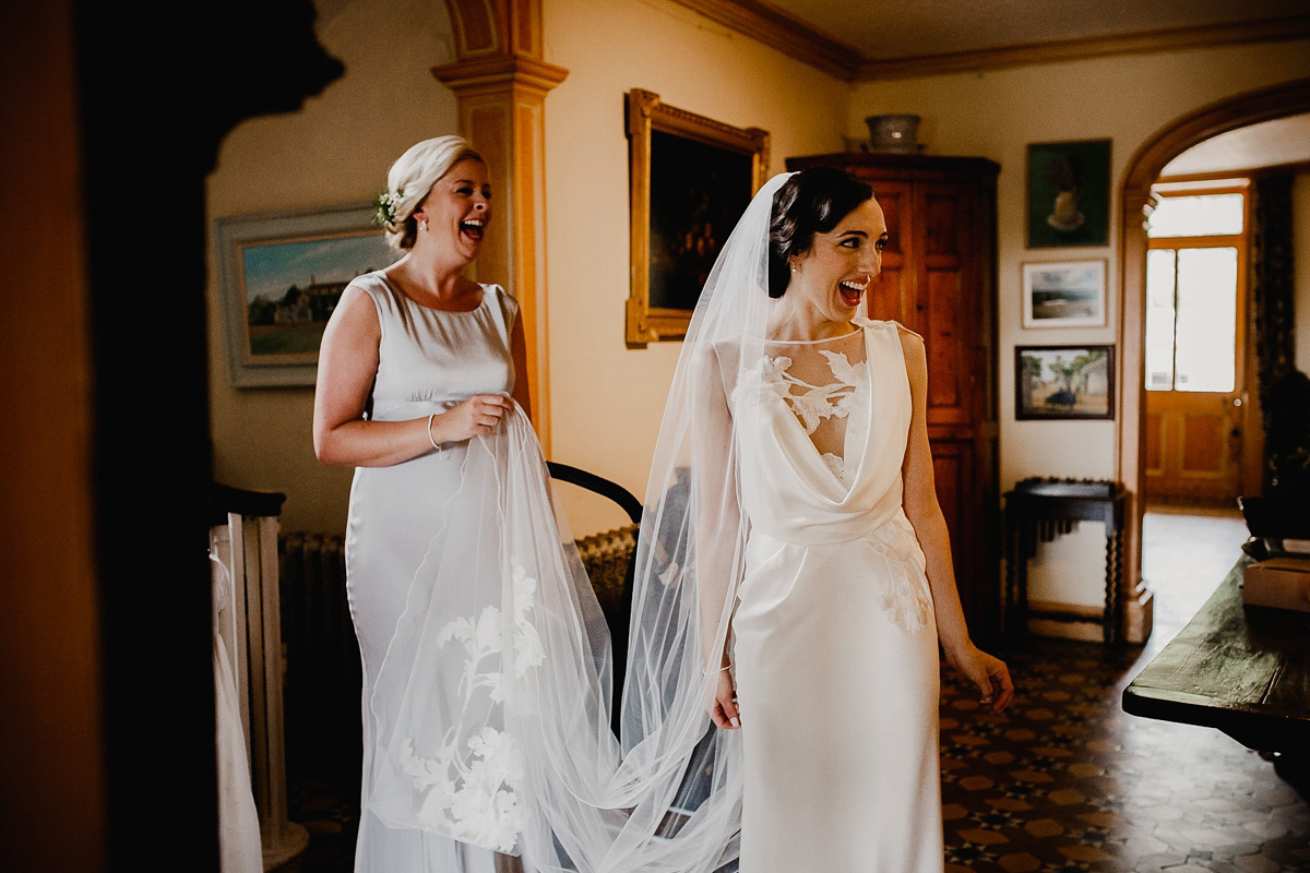 A David Fielden gown for a wedding at Pennard House in Somerset. Photography by Noel Deasington.