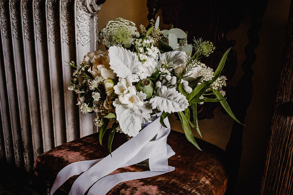 A David Fielden gown for a wedding at Pennard House in Somerset. Photography by Noel Deasington.