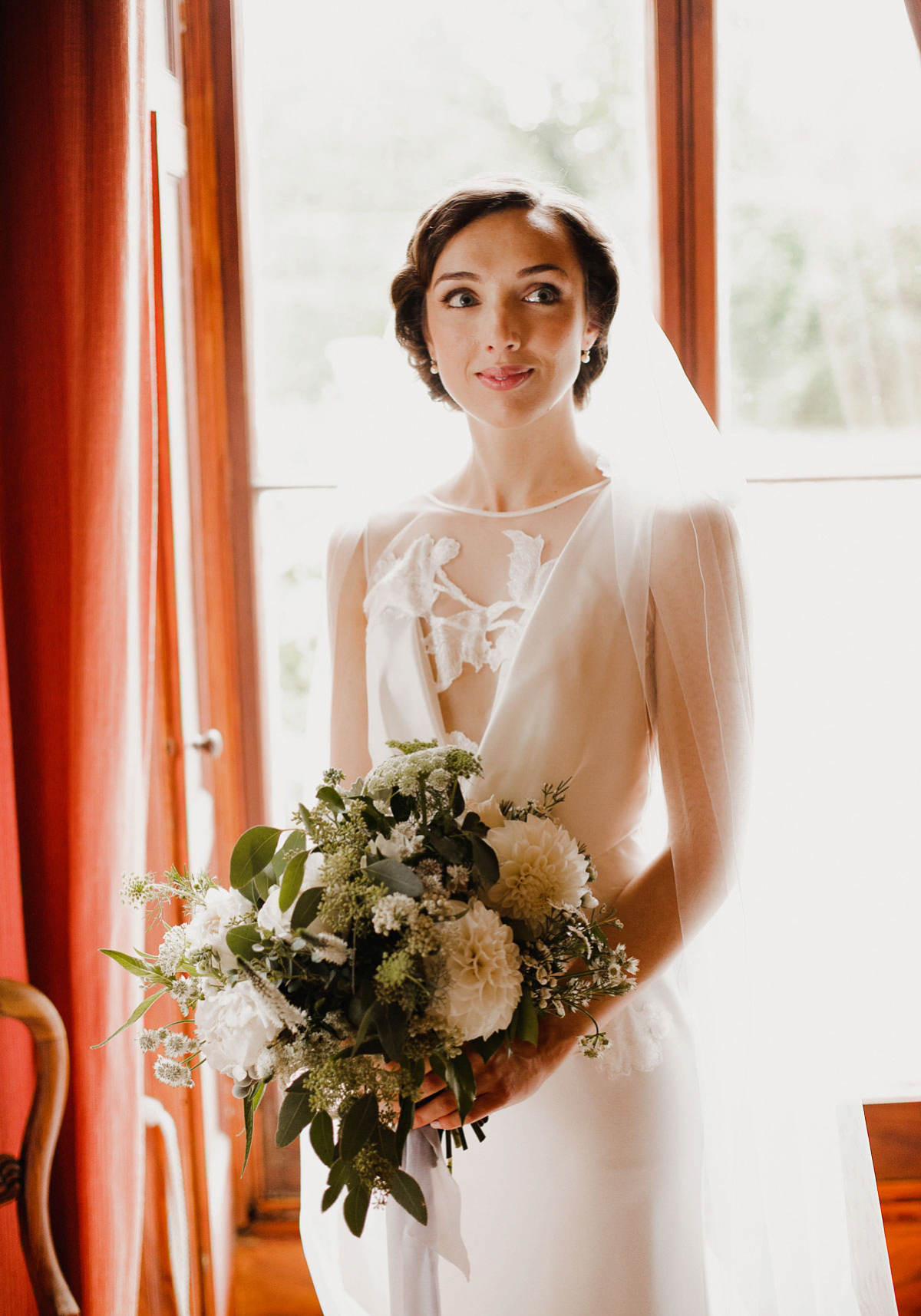 A David Fielden gown for a wedding at Pennard House in Somerset. Photography by Noel Deasington.