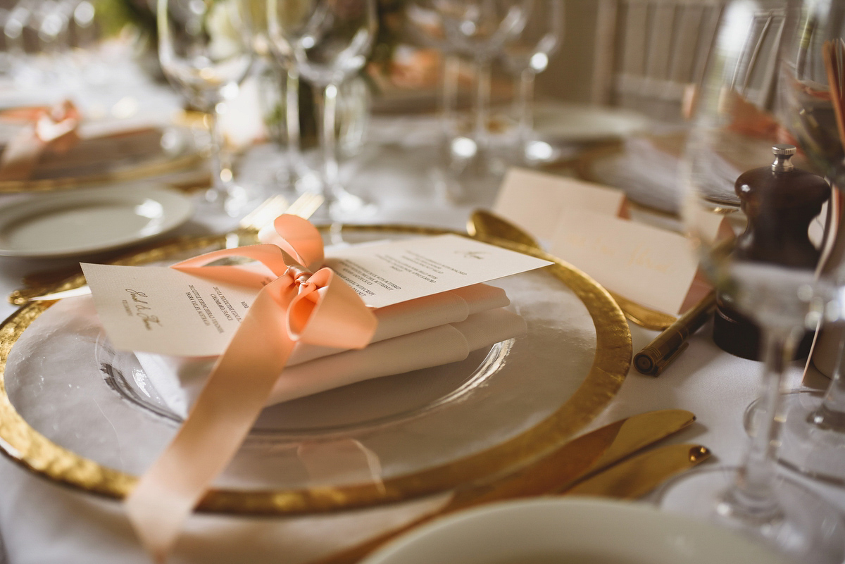 Sarah wore Rosa Clara for her classy and elegant black tie wedding at Hengrave Hall. Photography by Jackson & Co.