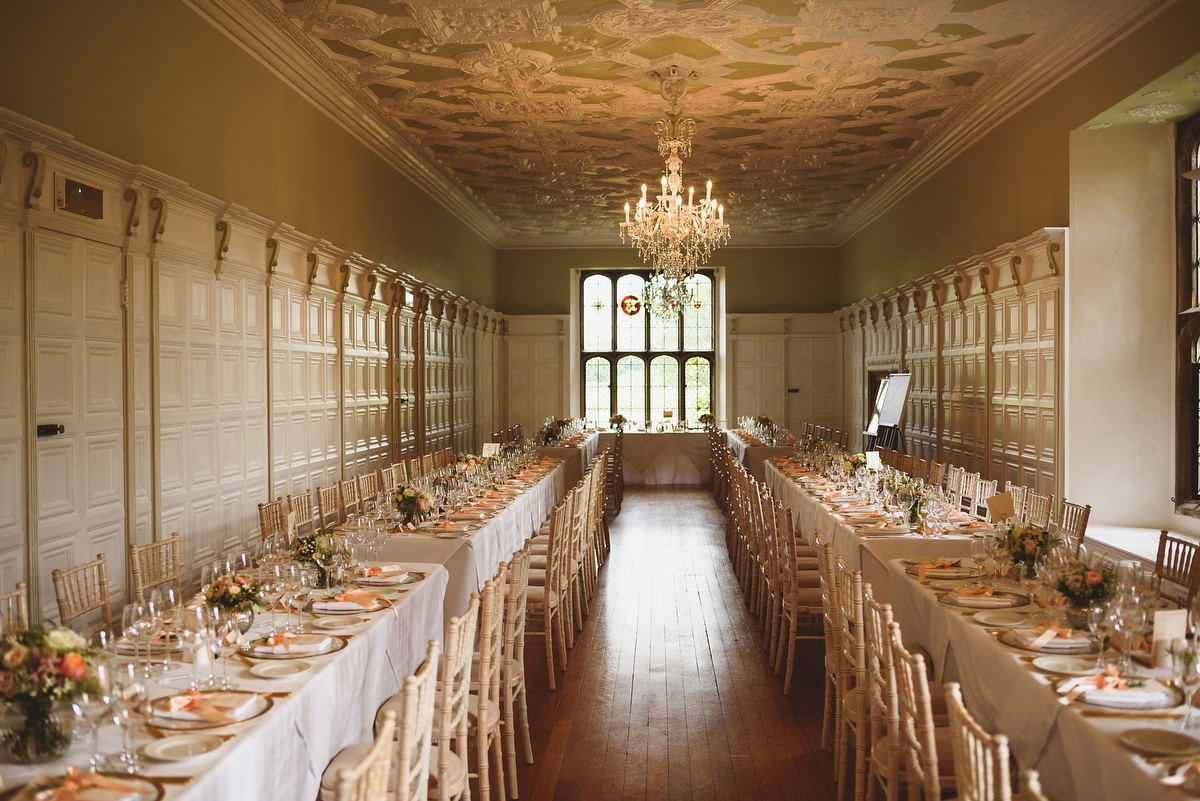 Sarah wore Rosa Clara for her classy and elegant black tie wedding at Hengrave Hall. Photography by Jackson & Co.