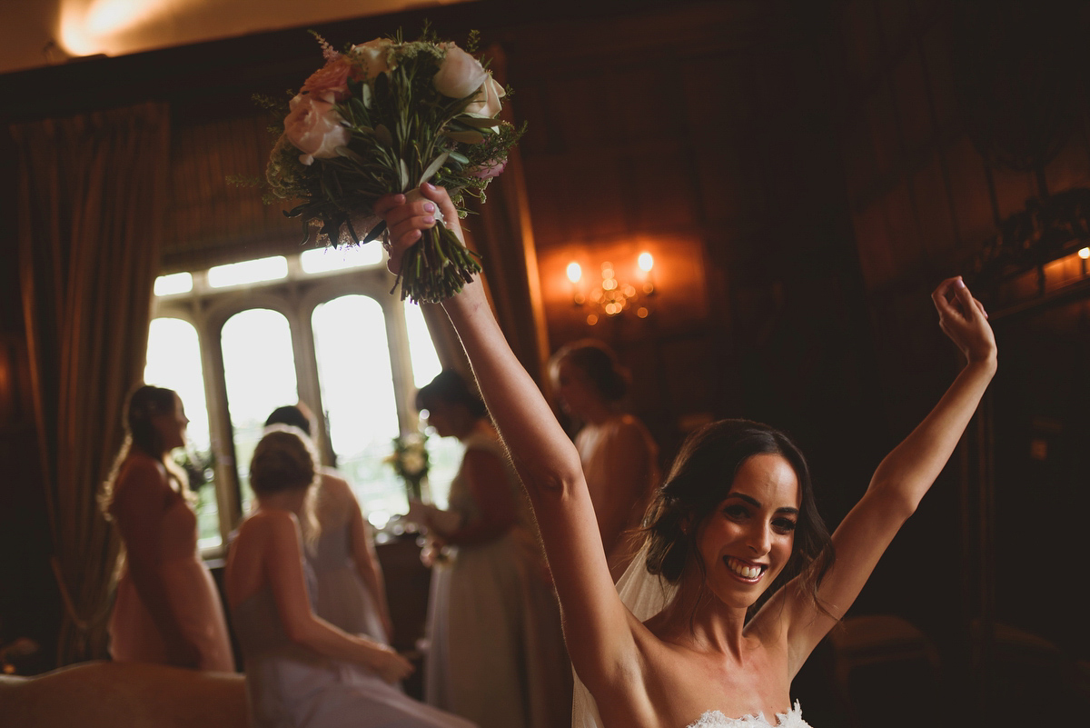 Sarah wore Rosa Clara for her classy and elegant black tie wedding at Hengrave Hall. Photography by Jackson & Co.