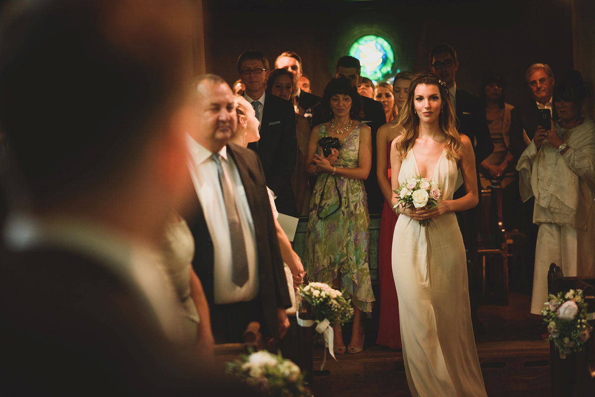 Sarah wore Rosa Clara for her classy and elegant black tie wedding at Hengrave Hall. Photography by Jackson & Co.