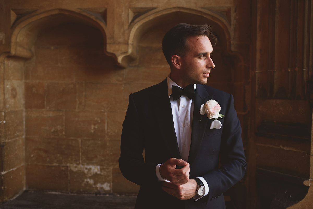 Sarah wore Rosa Clara for her classy and elegant black tie wedding at Hengrave Hall. Photography by Jackson & Co.