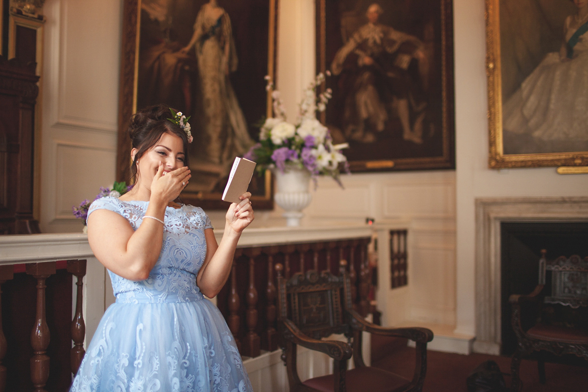 Rebecca wore a Charlie Brear gown from the Cicily Bridal boutique for her vintage tea party, village hall wedding. Captured by Ragdoll Photography.