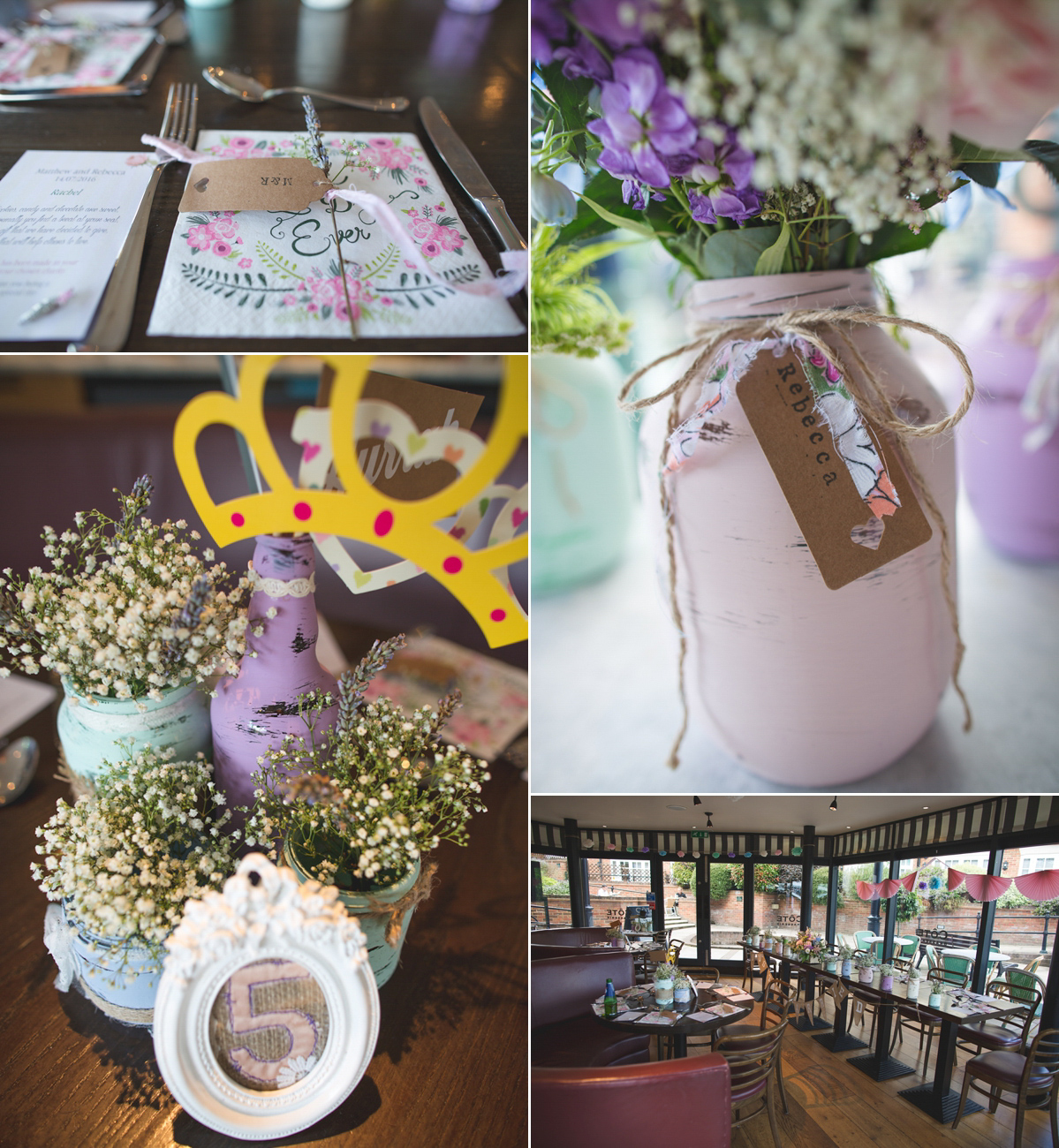 Rebecca wore a Charlie Brear gown from the Cicily Bridal boutique for her vintage tea party, village hall wedding. Captured by Ragdoll Photography.