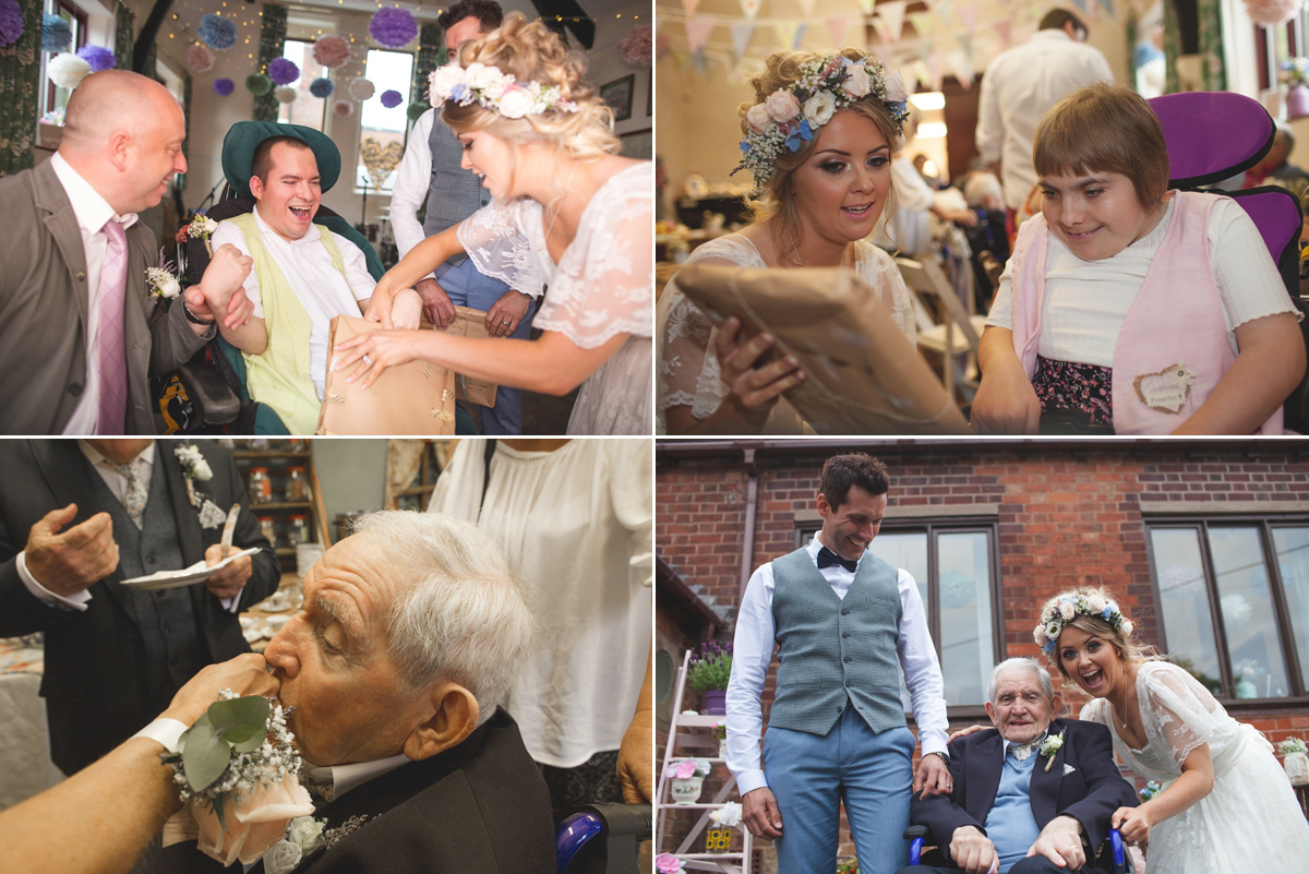 Rebecca wore a Charlie Brear gown from the Cicily Bridal boutique for her vintage tea party, village hall wedding. Captured by Ragdoll Photography.