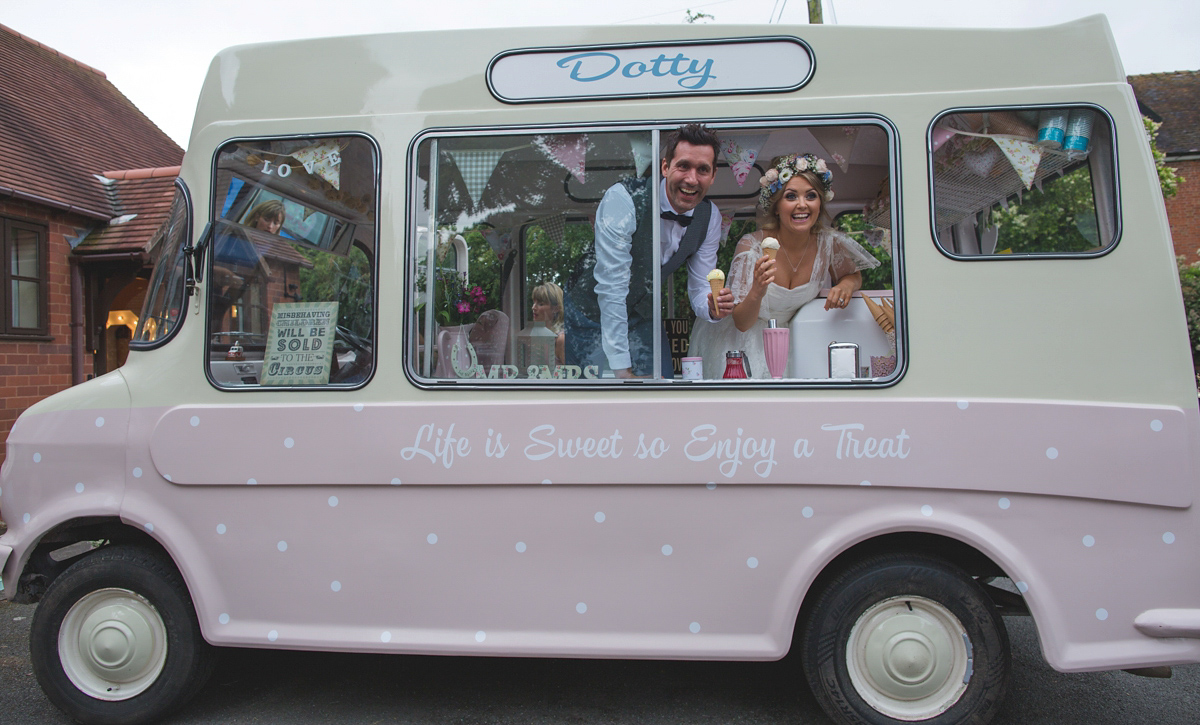 Rebecca wore a Charlie Brear gown from the Cicily Bridal boutique for her vintage tea party, village hall wedding. Captured by Ragdoll Photography.