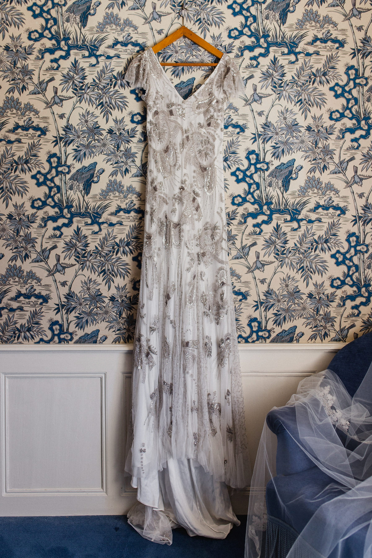 Bride Imogen wore the 'Jayne' gown by Eliza Jane Howell, and a Juliet cap veil, for her Celtic handfasting wedding at a French cheateau. Photography by Lifestories Wedding Photography.