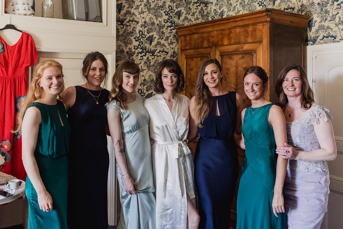 Bride Imogen wore the 'Jayne' gown by Eliza Jane Howell, and a Juliet cap veil, for her Celtic handfasting wedding at a French cheateau. Photography by Lifestories Wedding Photography.