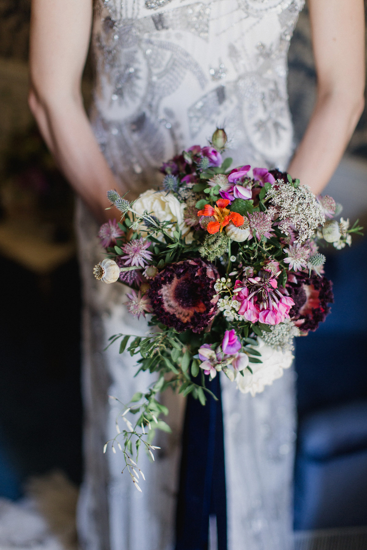 Bride Imogen wore the 'Jayne' gown by Eliza Jane Howell, and a Juliet cap veil, for her Celtic handfasting wedding at a French cheateau. Photography by Lifestories Wedding Photography.