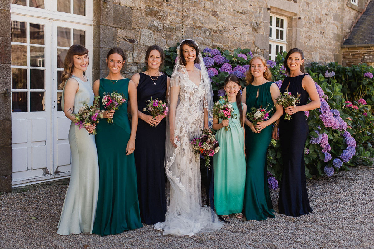 Bride Imogen wore the 'Jayne' gown by Eliza Jane Howell, and a Juliet cap veil, for her Celtic handfasting wedding at a French cheateau. Photography by Lifestories Wedding Photography.