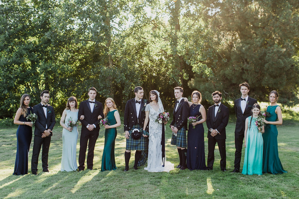 Bride Imogen wore the 'Jayne' gown by Eliza Jane Howell, and a Juliet cap veil, for her Celtic handfasting wedding at a French cheateau. Photography by Lifestories Wedding Photography.