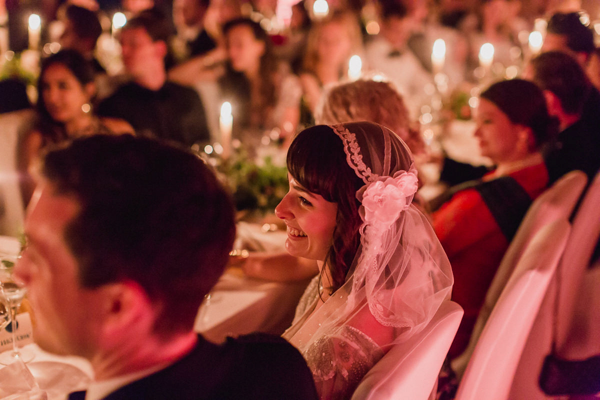 Bride Imogen wore the 'Jayne' gown by Eliza Jane Howell, and a Juliet cap veil, for her Celtic handfasting wedding at a French cheateau. Photography by Lifestories Wedding Photography.