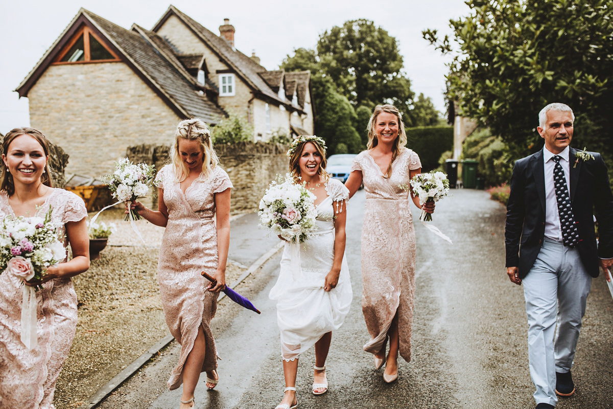 Jessica wore a Claire Pettibone gown from Ellie Sanderson in Surrey for her country village wedding that was full of fun and charm. Photography by Frankee Victoria.
