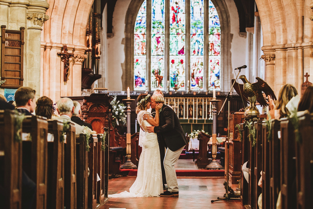 Jessica wore a Claire Pettibone gown from Ellie Sanderson in Surrey for her country village wedding that was full of fun and charm. Photography by Frankee Victoria.