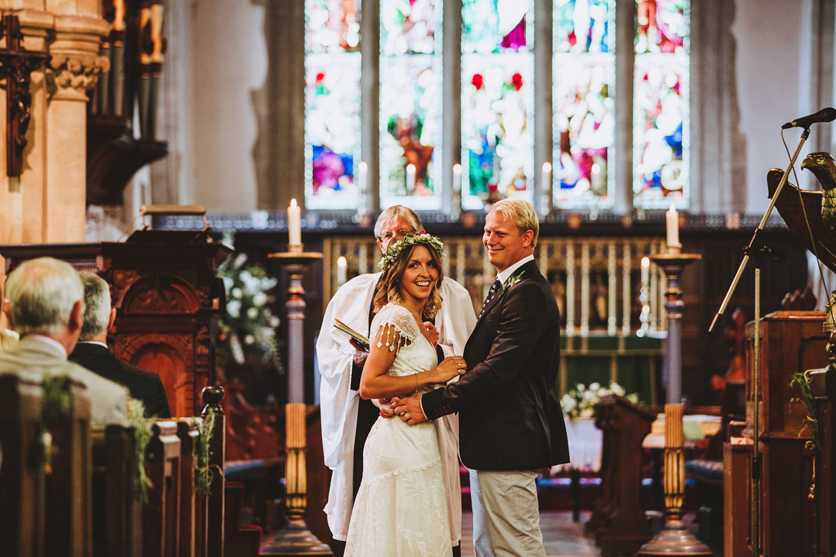 Jessica wore a Claire Pettibone gown from Ellie Sanderson in Surrey for her country village wedding that was full of fun and charm. Photography by Frankee Victoria.