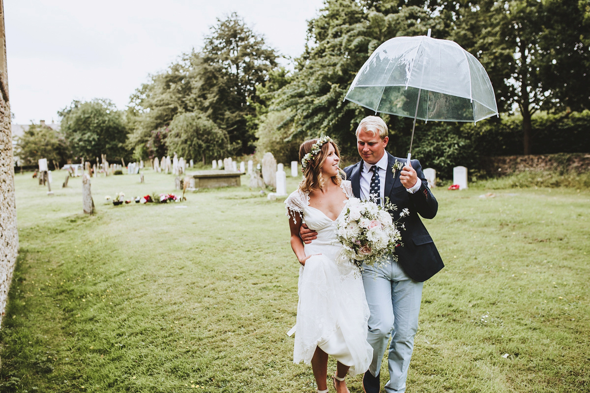 Jessica wore a Claire Pettibone gown from Ellie Sanderson in Surrey for her country village wedding that was full of fun and charm. Photography by Frankee Victoria.