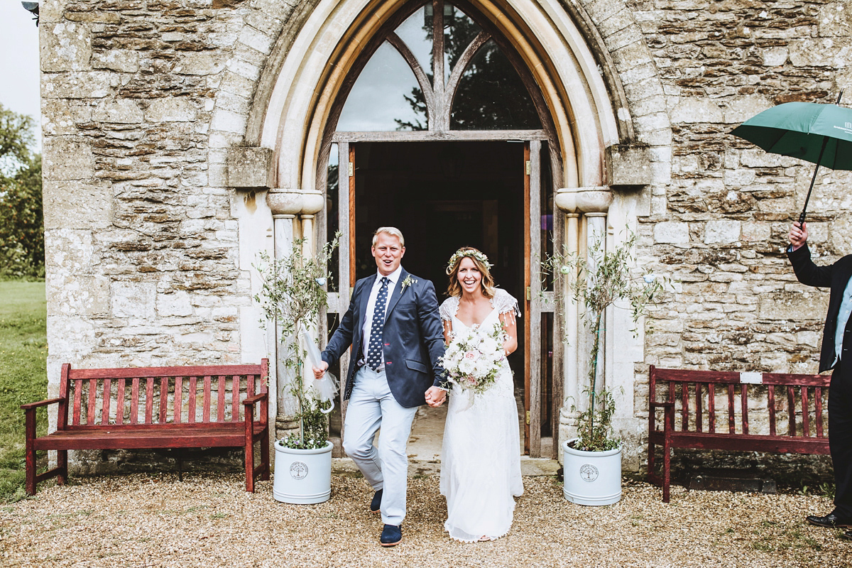 Jessica wore a Claire Pettibone gown from Ellie Sanderson in Surrey for her country village wedding that was full of fun and charm. Photography by Frankee Victoria.