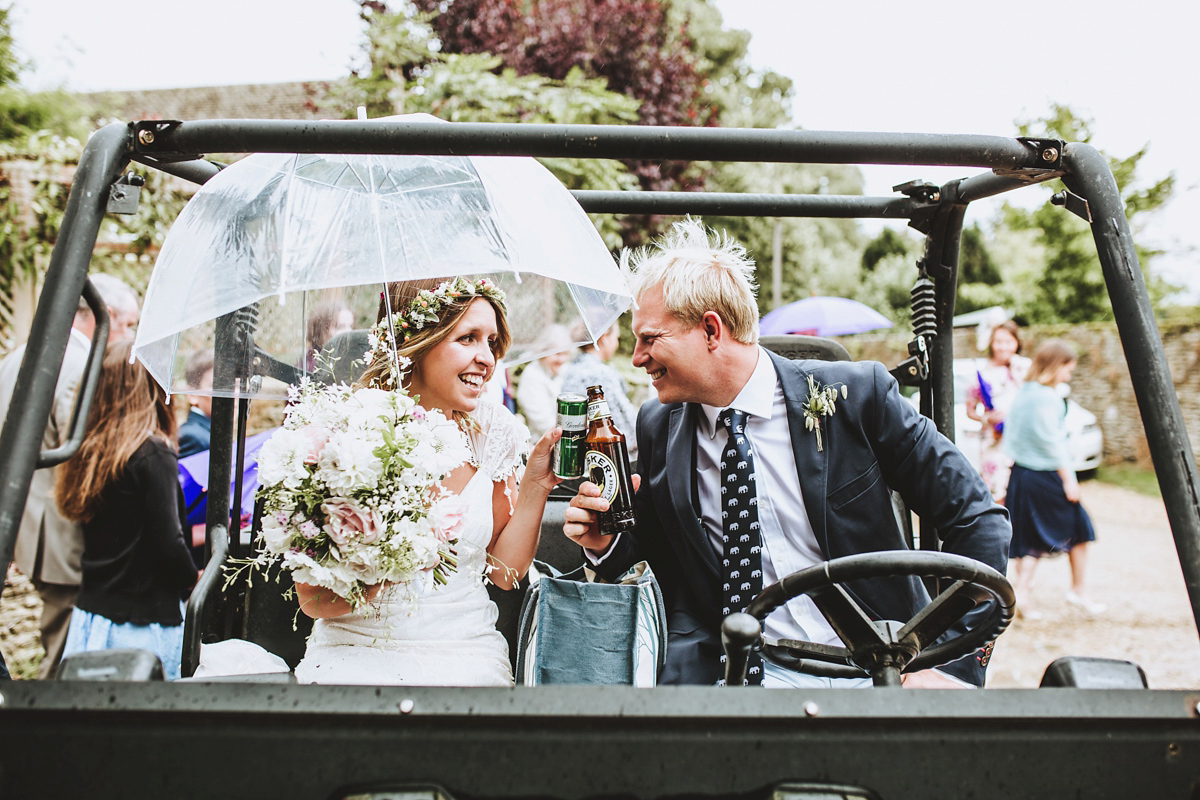 Jessica wore a Claire Pettibone gown from Ellie Sanderson in Surrey for her country village wedding that was full of fun and charm. Photography by Frankee Victoria.