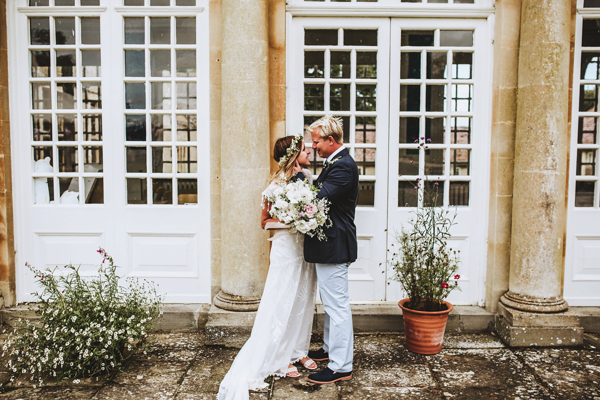 Jessica wore a Claire Pettibone gown from Ellie Sanderson in Surrey for her country village wedding that was full of fun and charm. Photography by Frankee Victoria.