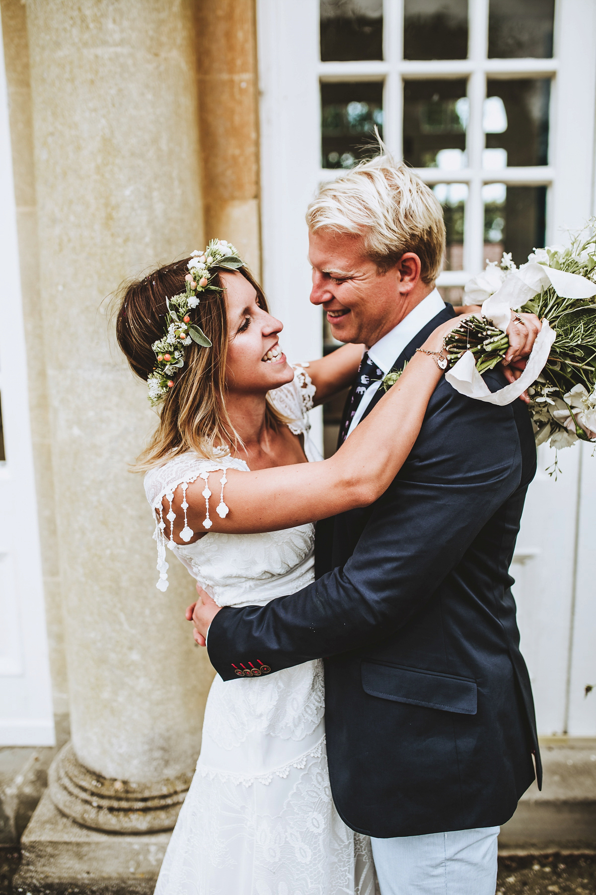 Jessica wore a Claire Pettibone gown from Ellie Sanderson in Surrey for her country village wedding that was full of fun and charm. Photography by Frankee Victoria.