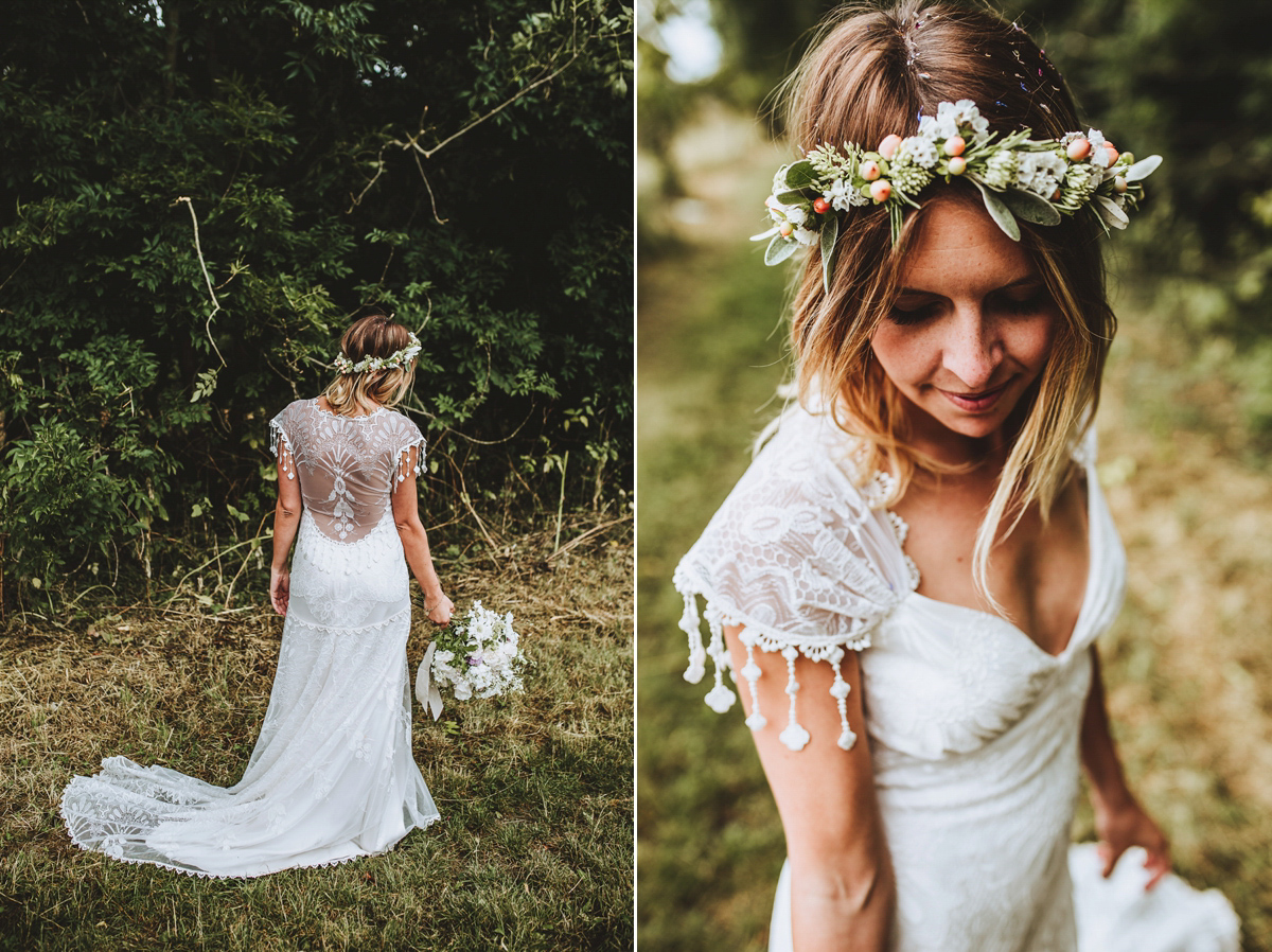 Jessica wore a Claire Pettibone gown from Ellie Sanderson in Surrey for her country village wedding that was full of fun and charm. Photography by Frankee Victoria.