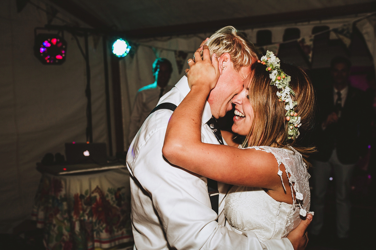 Jessica wore a Claire Pettibone gown from Ellie Sanderson in Surrey for her country village wedding that was full of fun and charm. Photography by Frankee Victoria.