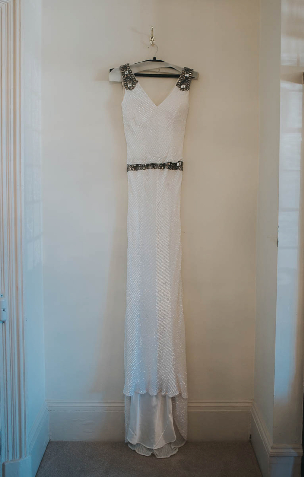 Bride Faye wears an 1930's inspired drop waist glamorous dress by Eliza jane Howell for her effortlessly elegant summer garden party wedding.