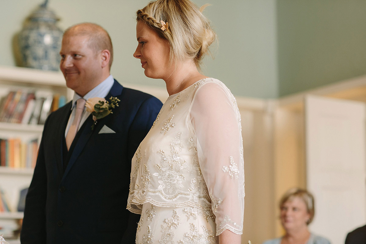 Helaina wore a short, beaded dress from Monsoon for her Westminster wedding. Photography by Emilie White. Helaina and Dan had a larger wedding celebration in France and we'll be sharing those images on Sunday 8th January 2017.