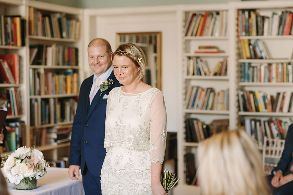 Helaina wore a short, beaded dress from Monsoon for her Westminster wedding. Photography by Emilie White. Helaina and Dan had a larger wedding celebration in France and we'll be sharing those images on Sunday 8th January 2017.