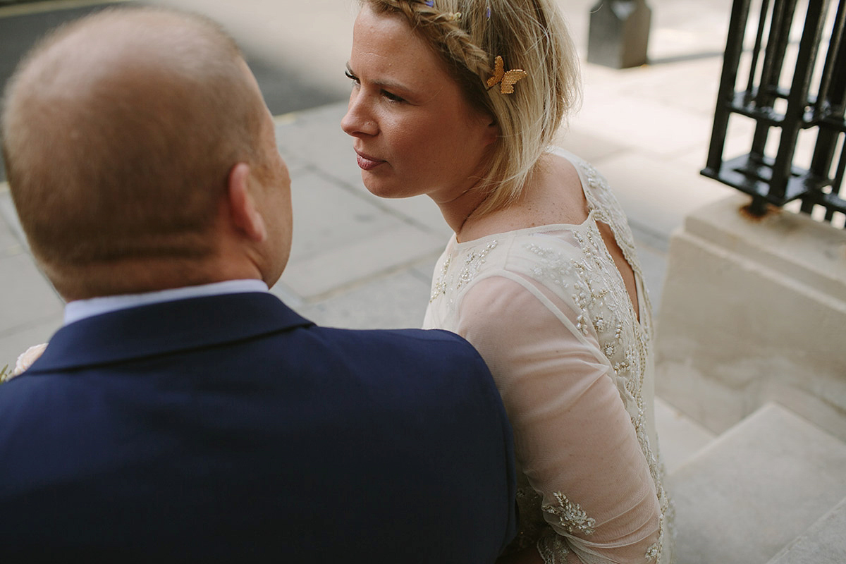 Helaina wore a short, beaded dress from Monsoon for her Westminster wedding. Photography by Emilie White. Helaina and Dan had a larger wedding celebration in France and we'll be sharing those images on Sunday 8th January 2017.