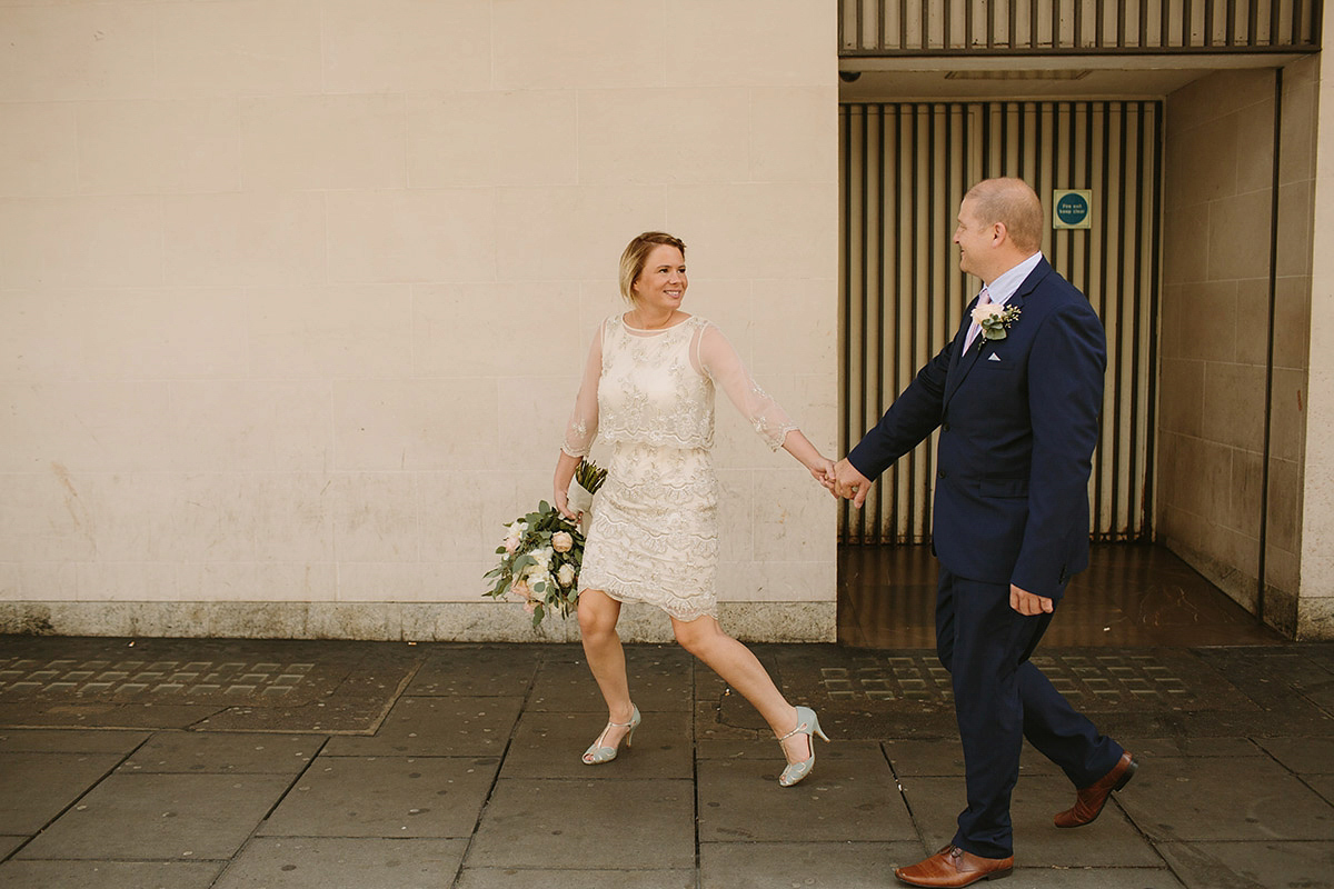 Helaina wore a short, beaded dress from Monsoon for her Westminster wedding. Photography by Emilie White. Helaina and Dan had a larger wedding celebration in France and we'll be sharing those images on Sunday 8th January 2017.