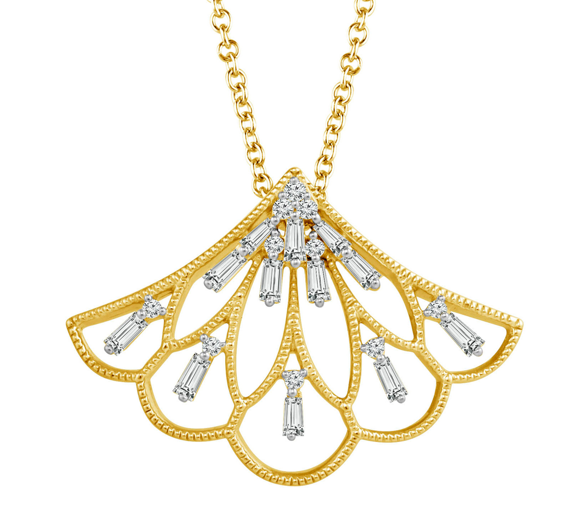 Emmy London 9ct Gold 1/4 Carat Diamond Set Fan Pendant