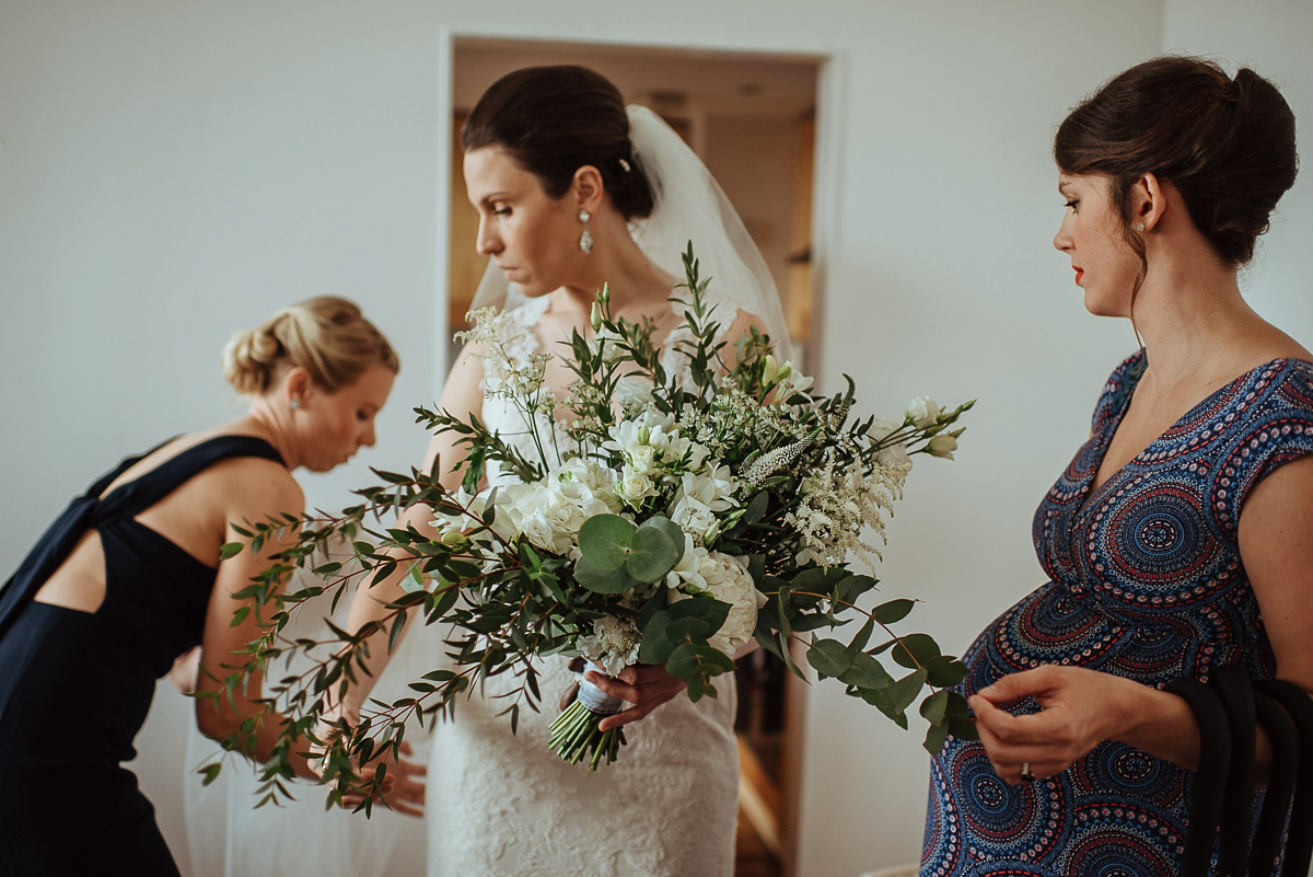 Beth wore a Watters gown and carried an all-white bouquet for her effortlessly elegant, cool, modern and stylish London wedding. Images captured by Wheels & Co Photography. Beth wore a Watters gown and carried an all-white bouquet for her effortlessly elegant, cool, modern and stylish London wedding. Images captured by Wheels & Co Photography.