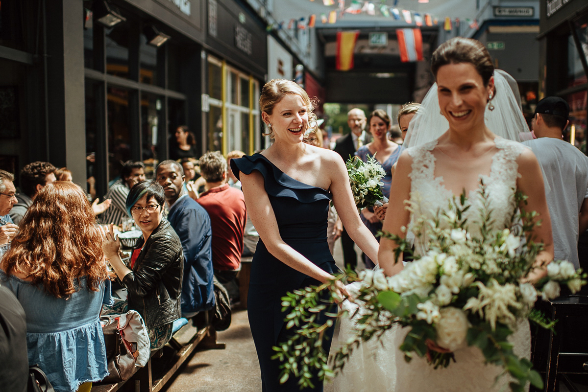 Beth wore a Watters gown and carried an all-white bouquet for her effortlessly elegant, cool, modern and stylish London wedding. Images captured by Wheels & Co Photography. Beth wore a Watters gown and carried an all-white bouquet for her effortlessly elegant, cool, modern and stylish London wedding. Images captured by Wheels & Co Photography.